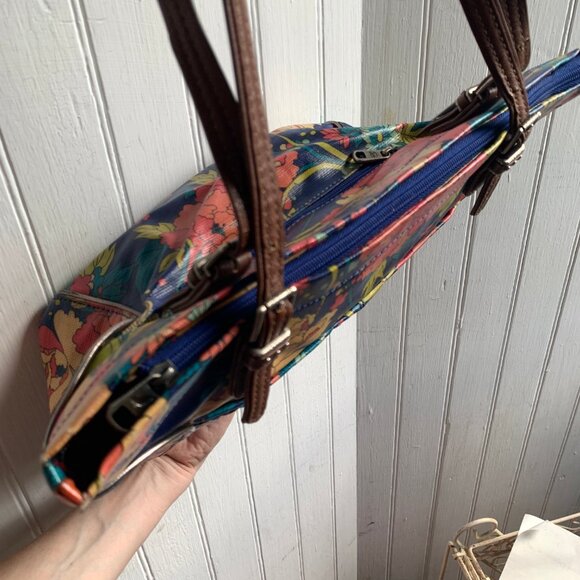 Sakroots Navy Blue Floral Coated Tote Bag Faux Leather Straps FLAW READ! Peeling
